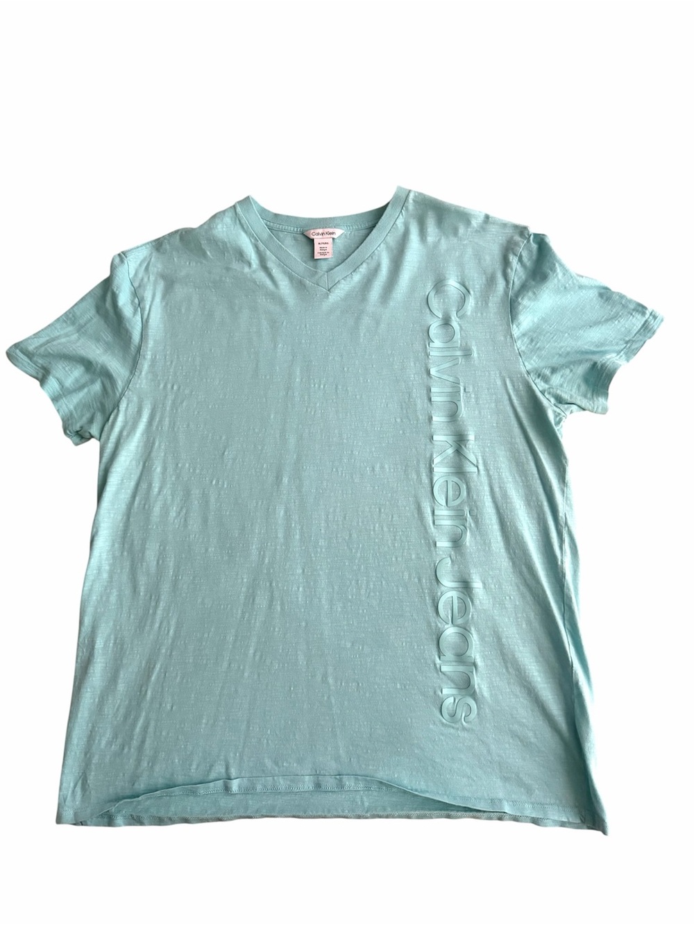 Calvin Klein Jeans Light Aqua Embossed Logo V-Neck Tee